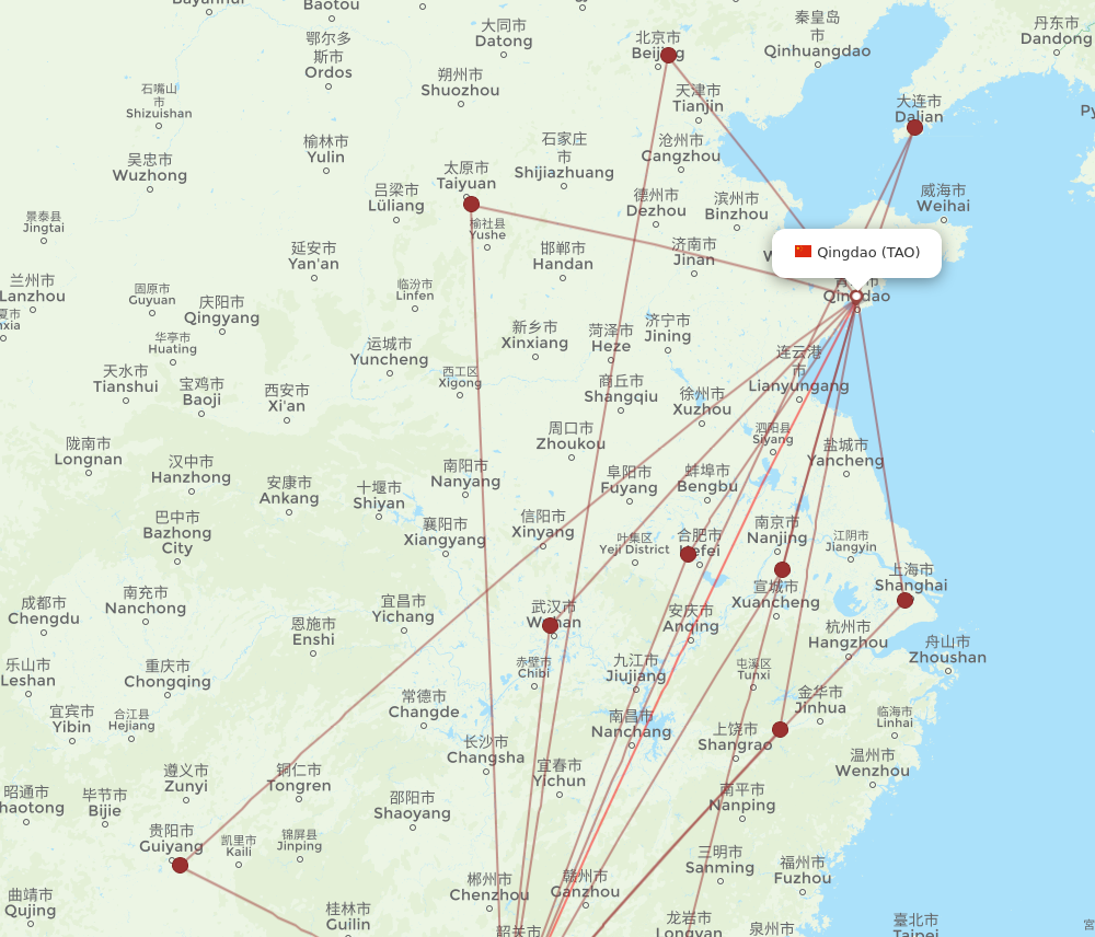 TAO to CAN flights and routes map