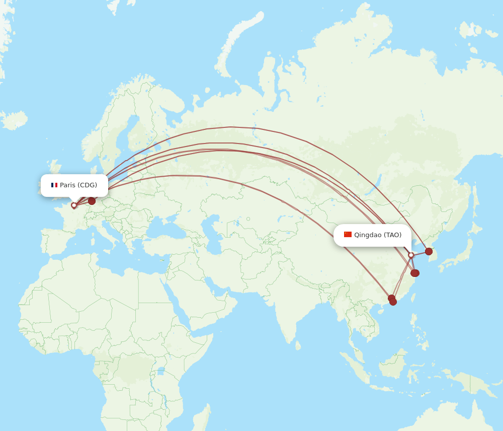 TAO-CDG flight routes