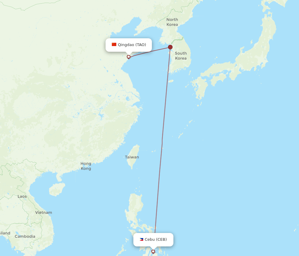 TAO to CEB flights and routes map