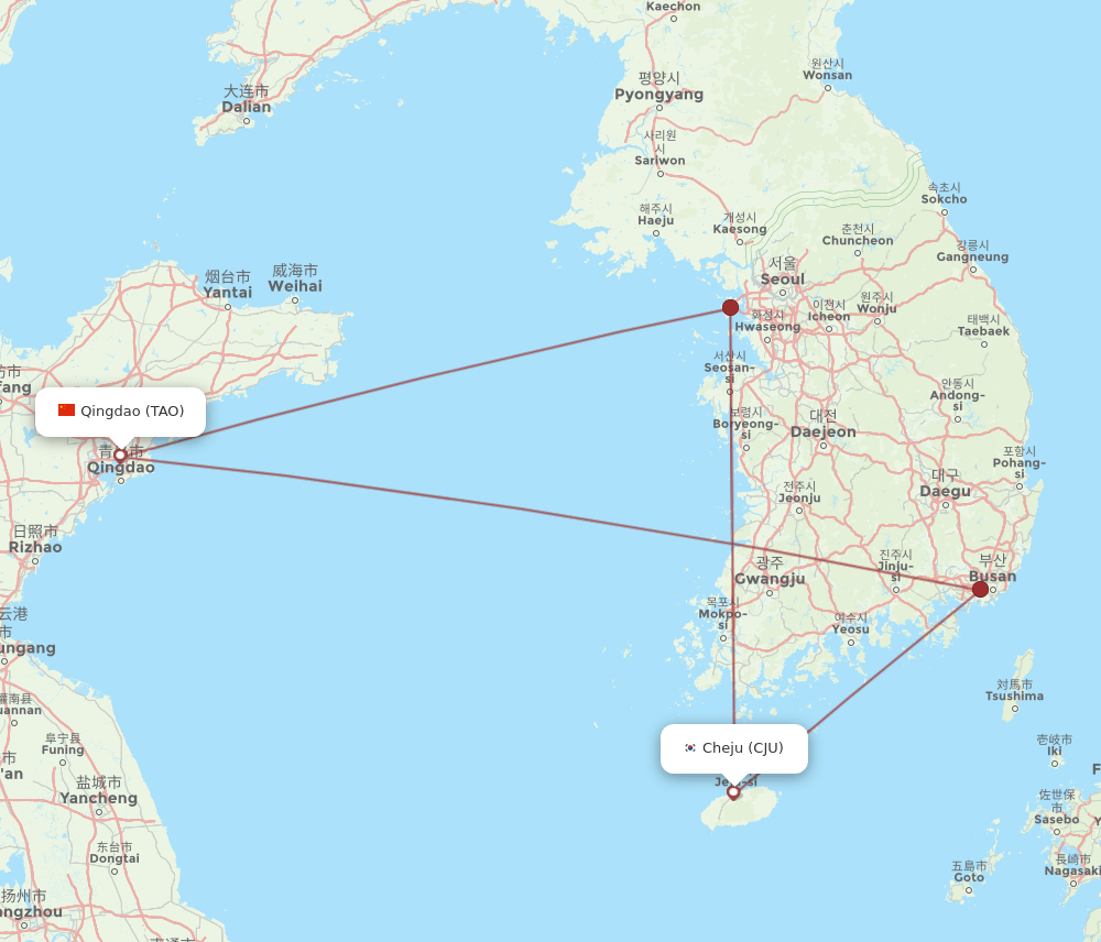 TAO-CJU flight routes