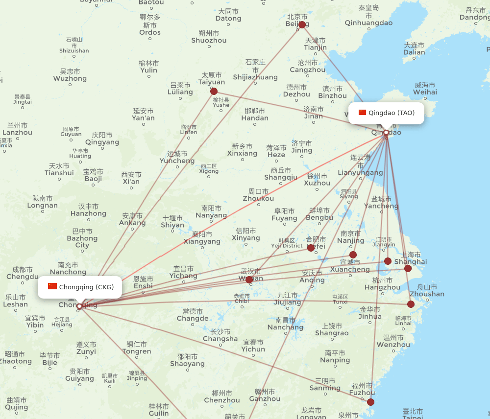 TAO-CKG flight routes