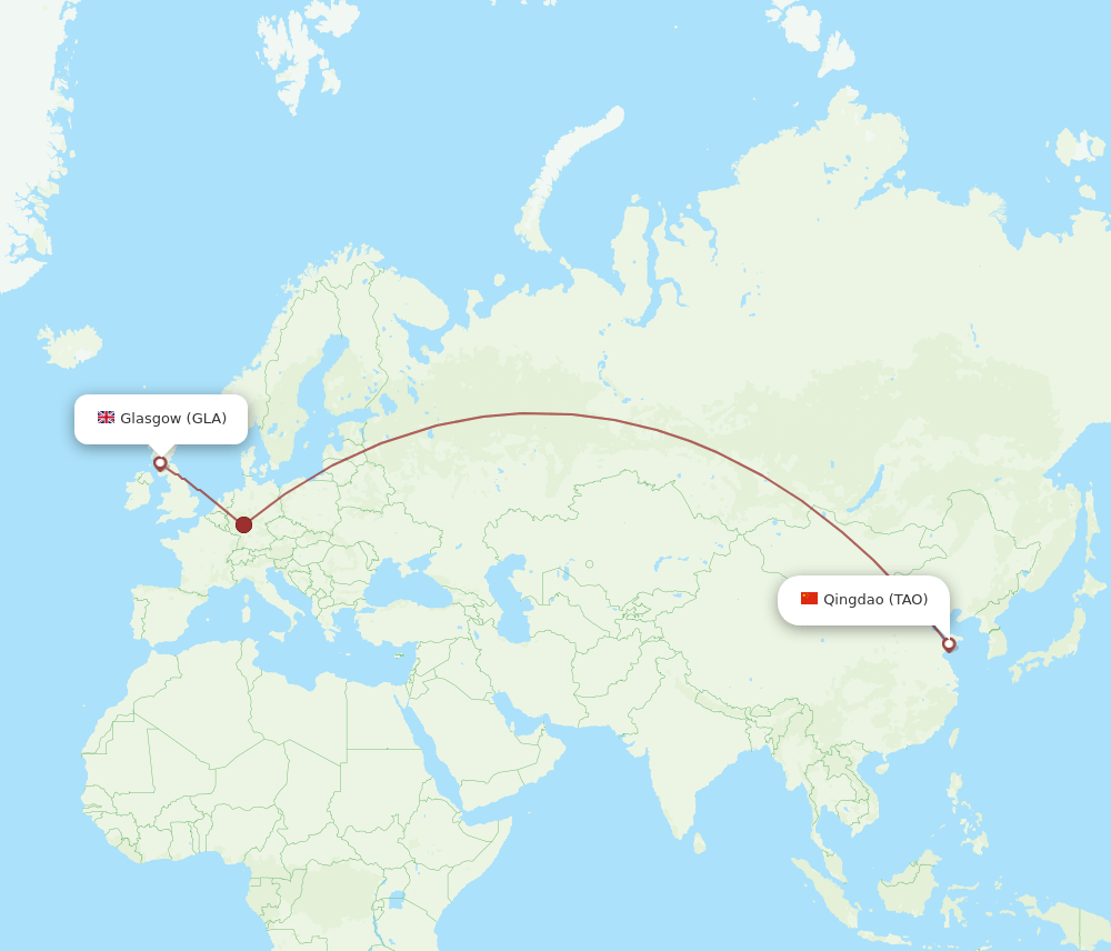 Glasgow - Qingdao route map and flight paths