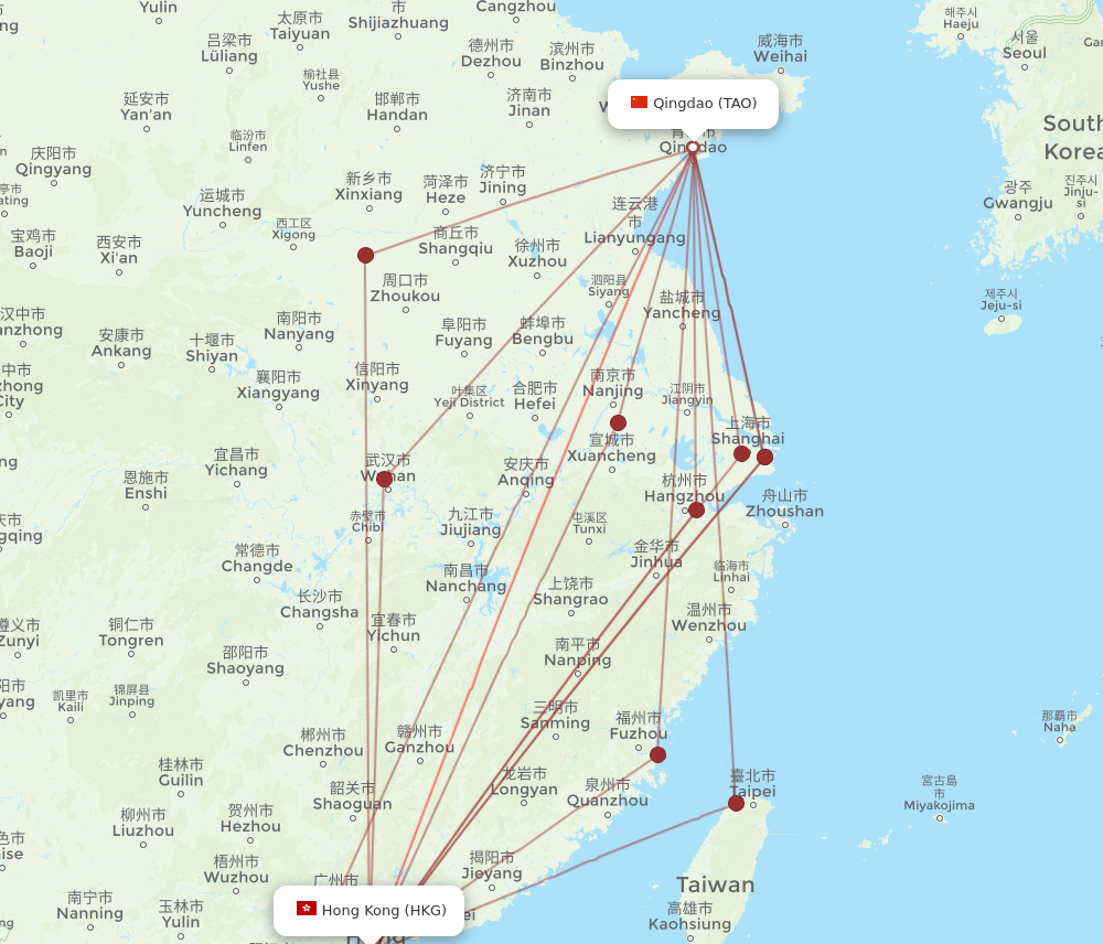 TAO-HKG flight routes