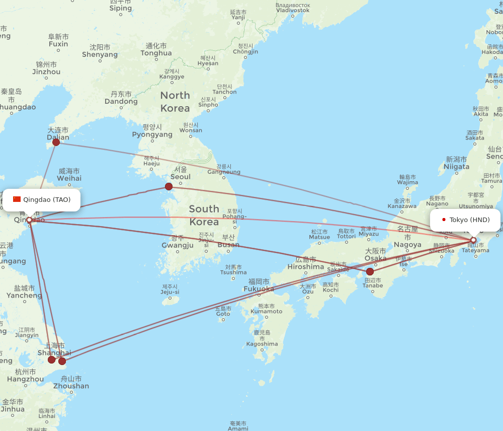 TAO-HND flight routes