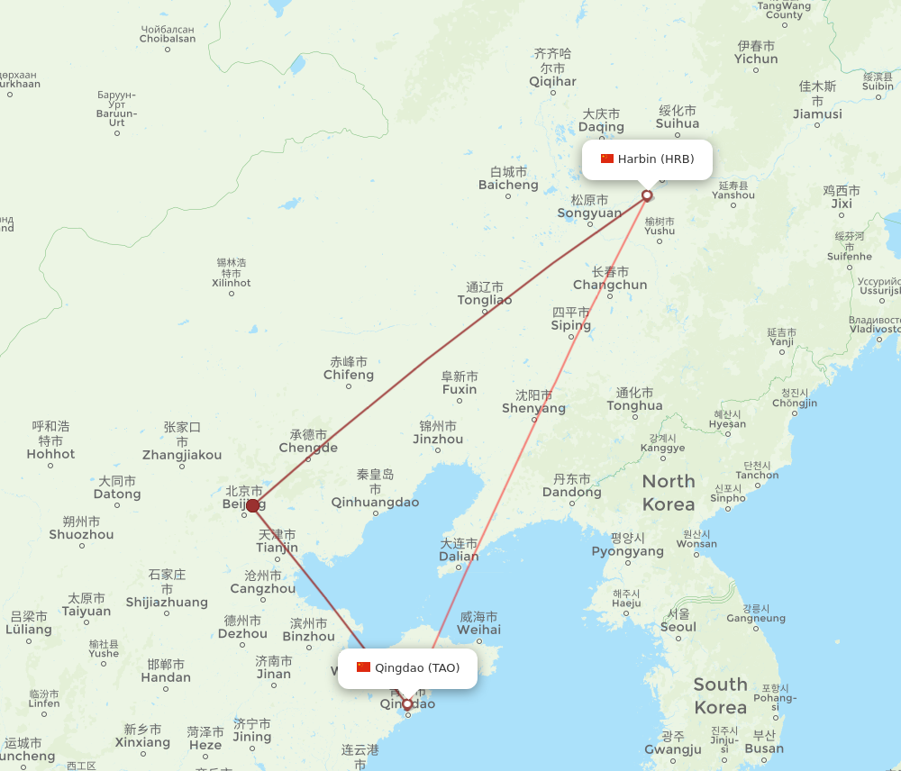 TAO to HRB flights and routes map