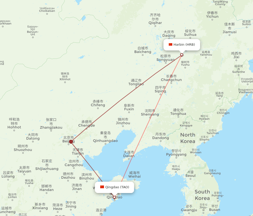 TAO-HRB flight routes