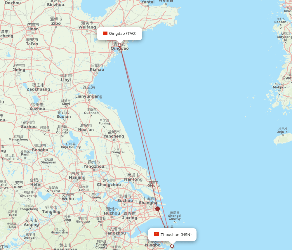TAO to HSN flights and routes map