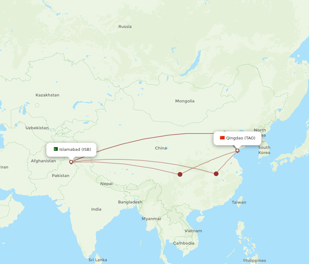 TAO-ISB flight routes