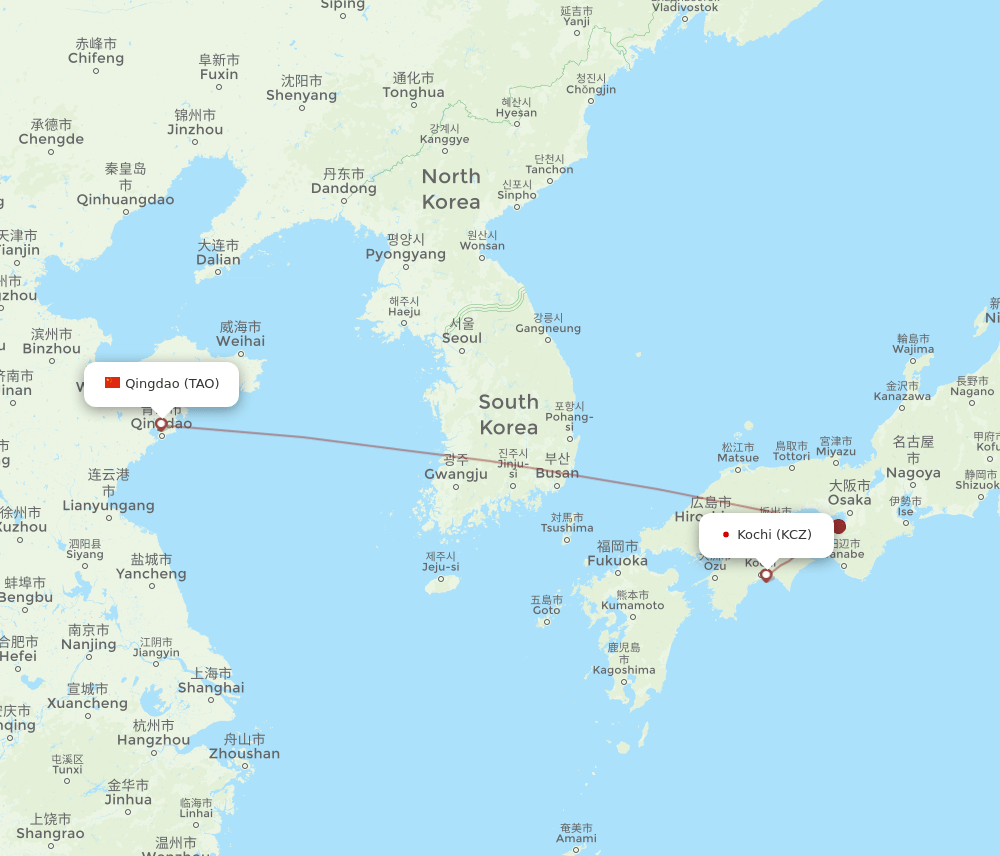 TAO-KCZ flight routes