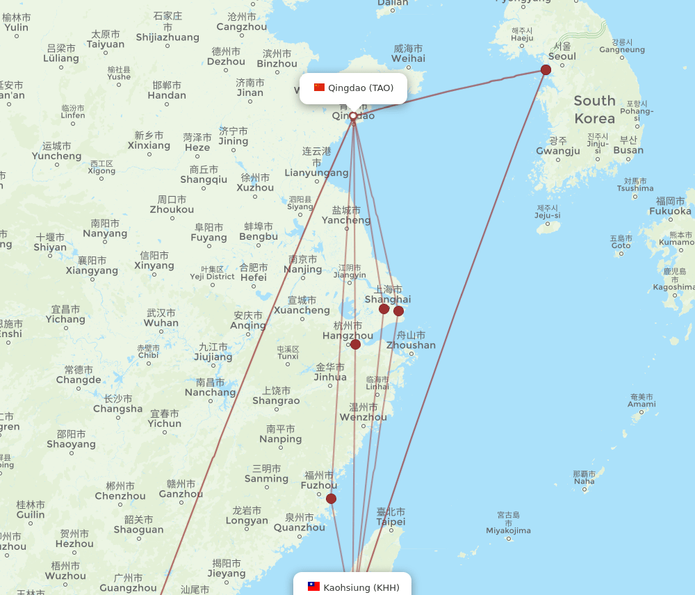 TAO-KHH flight routes