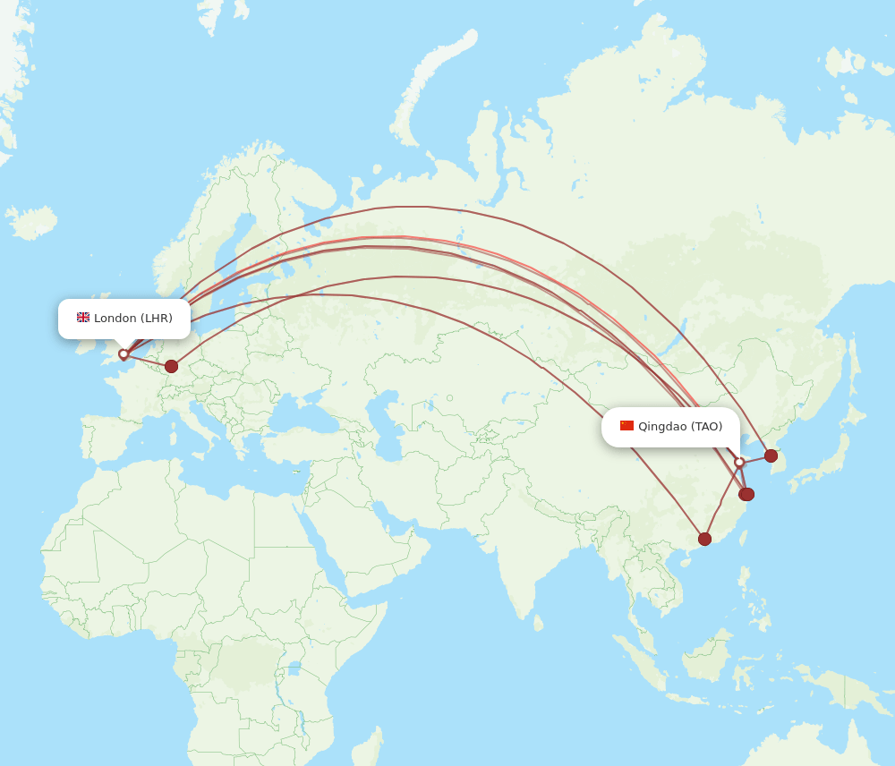 TAO-LHR flight routes