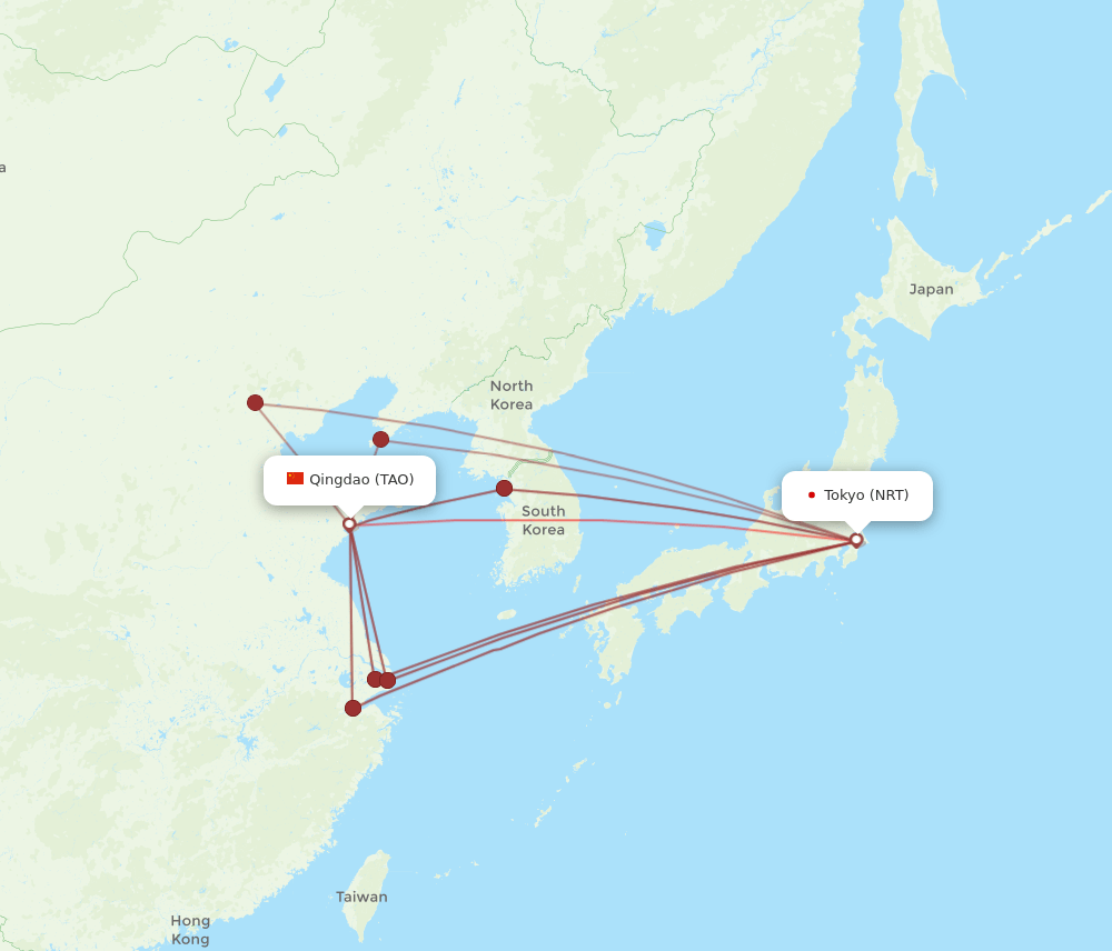 TAO-NRT flight routes