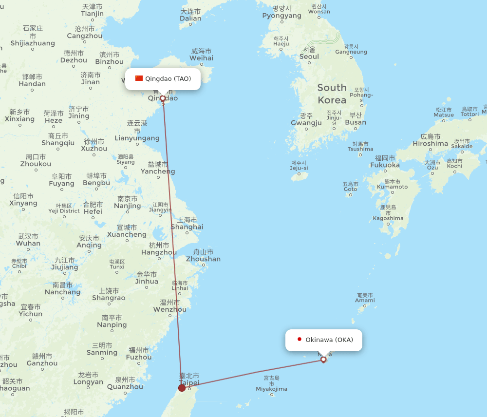 TAO-OKA flight routes
