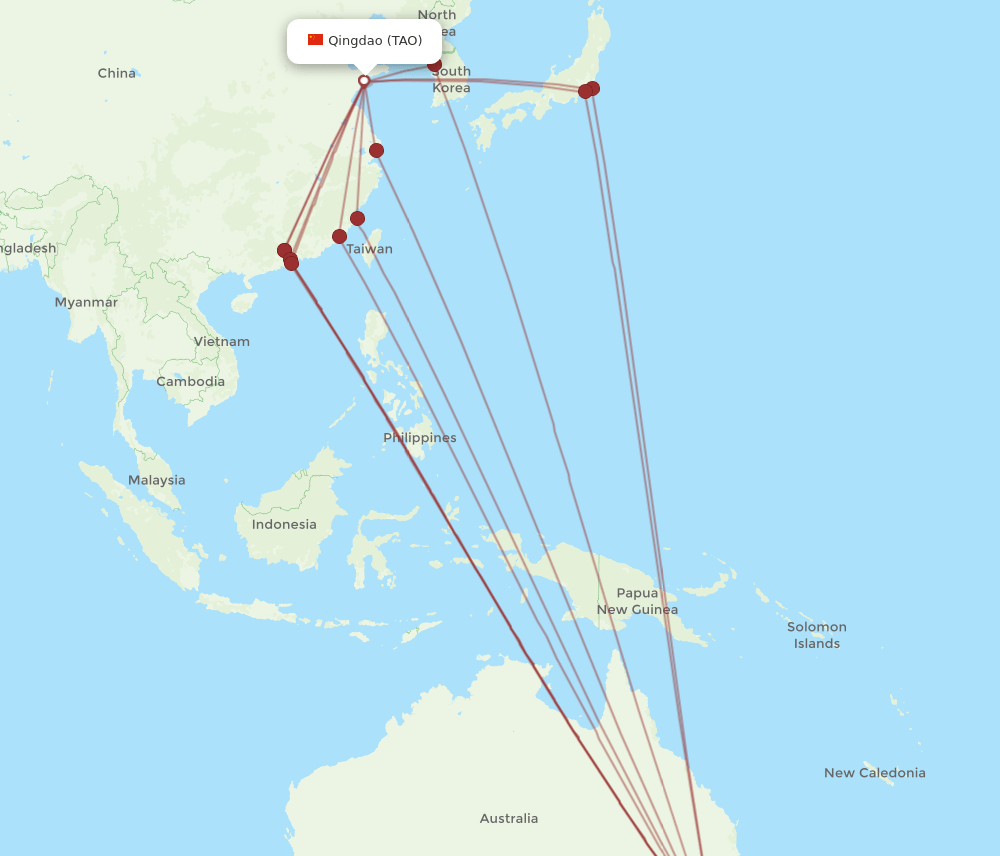 TAO-SYD flight routes