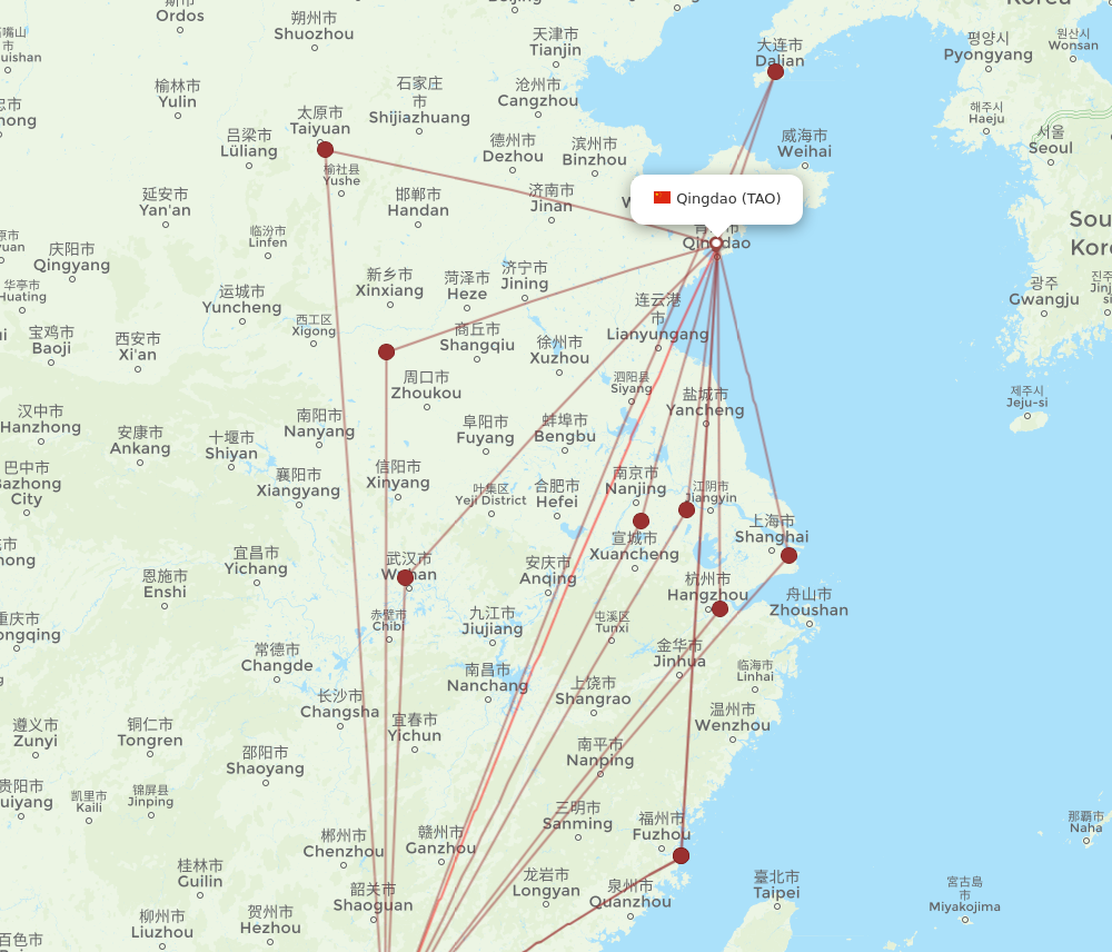 TAO to SZX flights and routes map