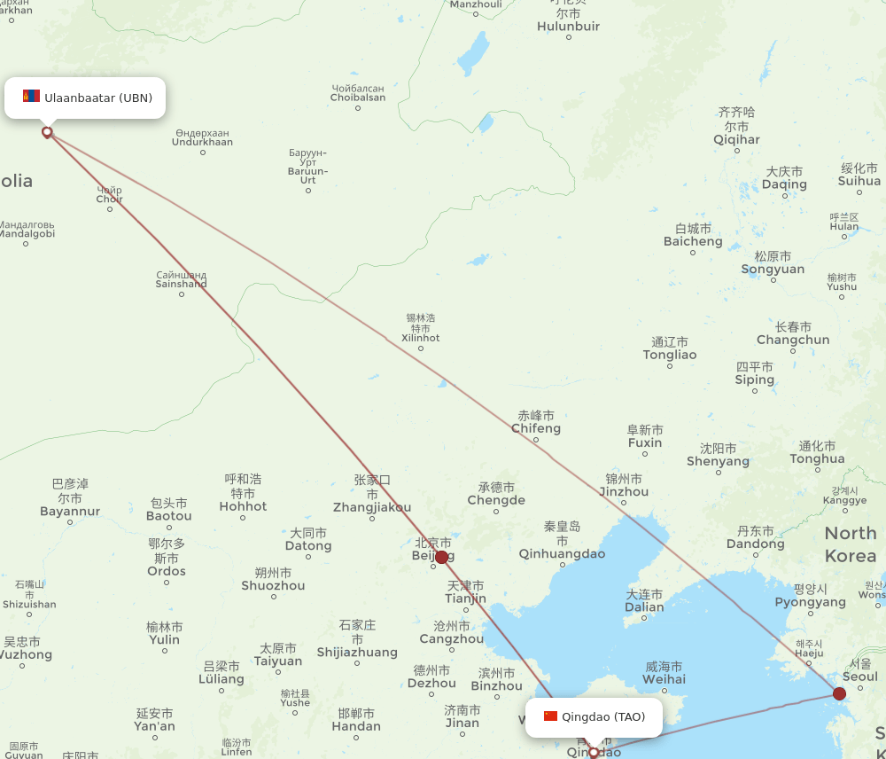TAO-UBN flight routes