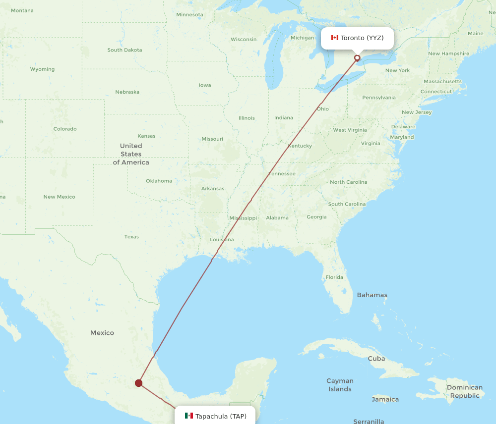 TAP to YYZ flights and routes map