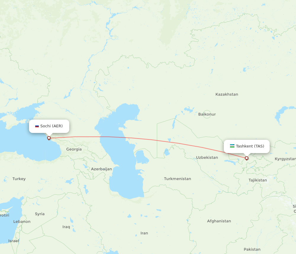 Tashkent - Adler/Sochi route map and flight paths