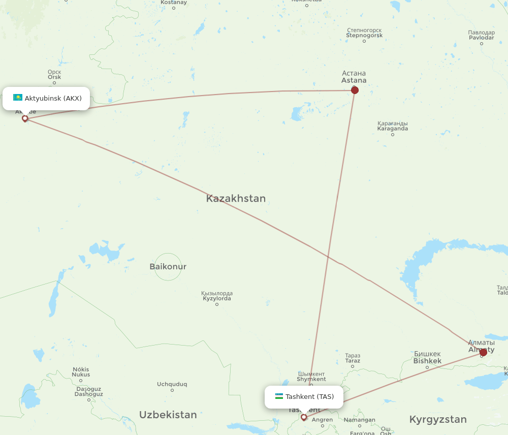 TAS-AKX flight routes