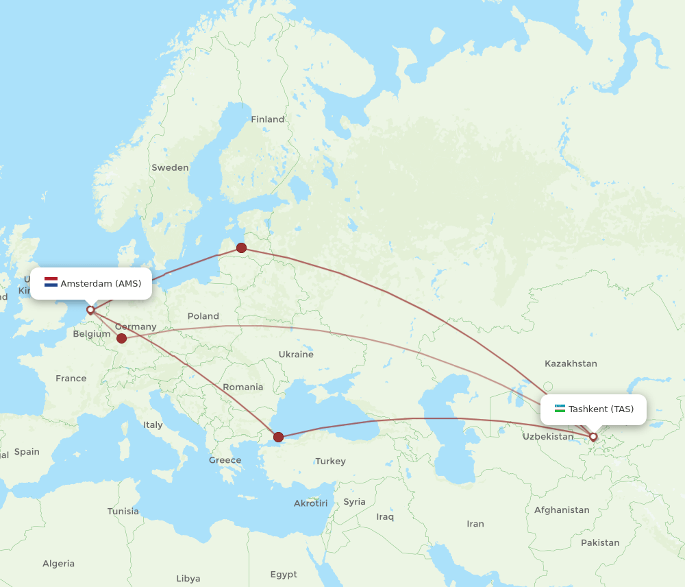 TAS to AMS flights and routes map