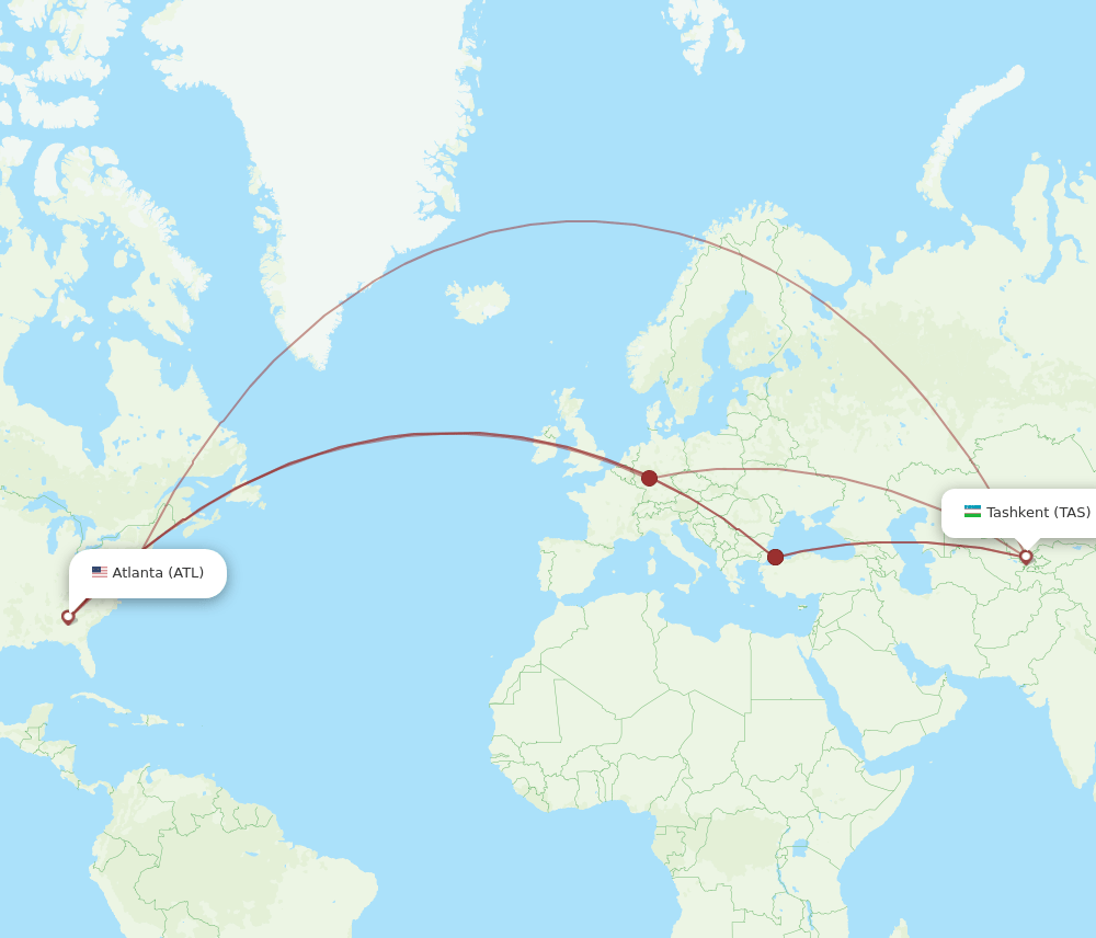 TAS-ATL flight routes