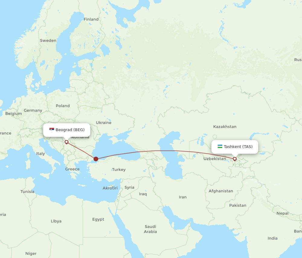 TAS to BEG flights and routes map