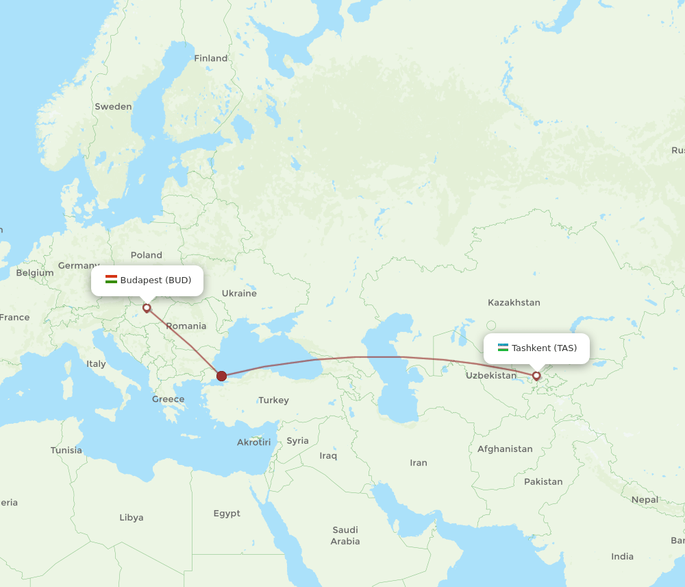 TAS to BUD flights and routes map