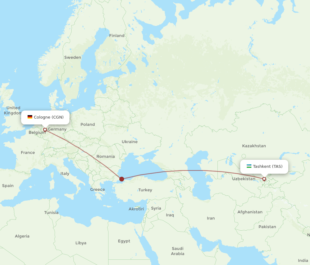 TAS to CGN flights and routes map