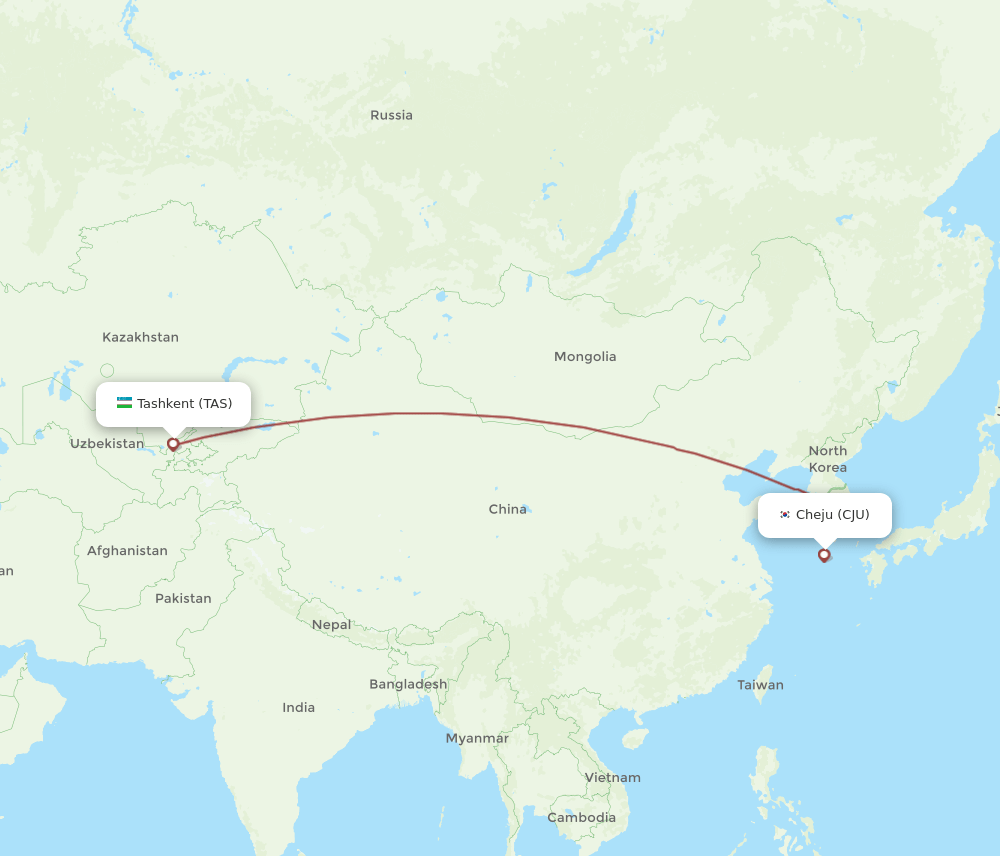 TAS-CJU flight routes