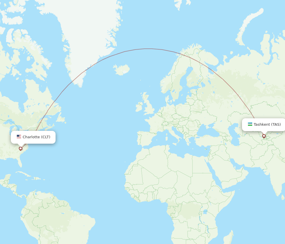 TAS-CLT flight routes