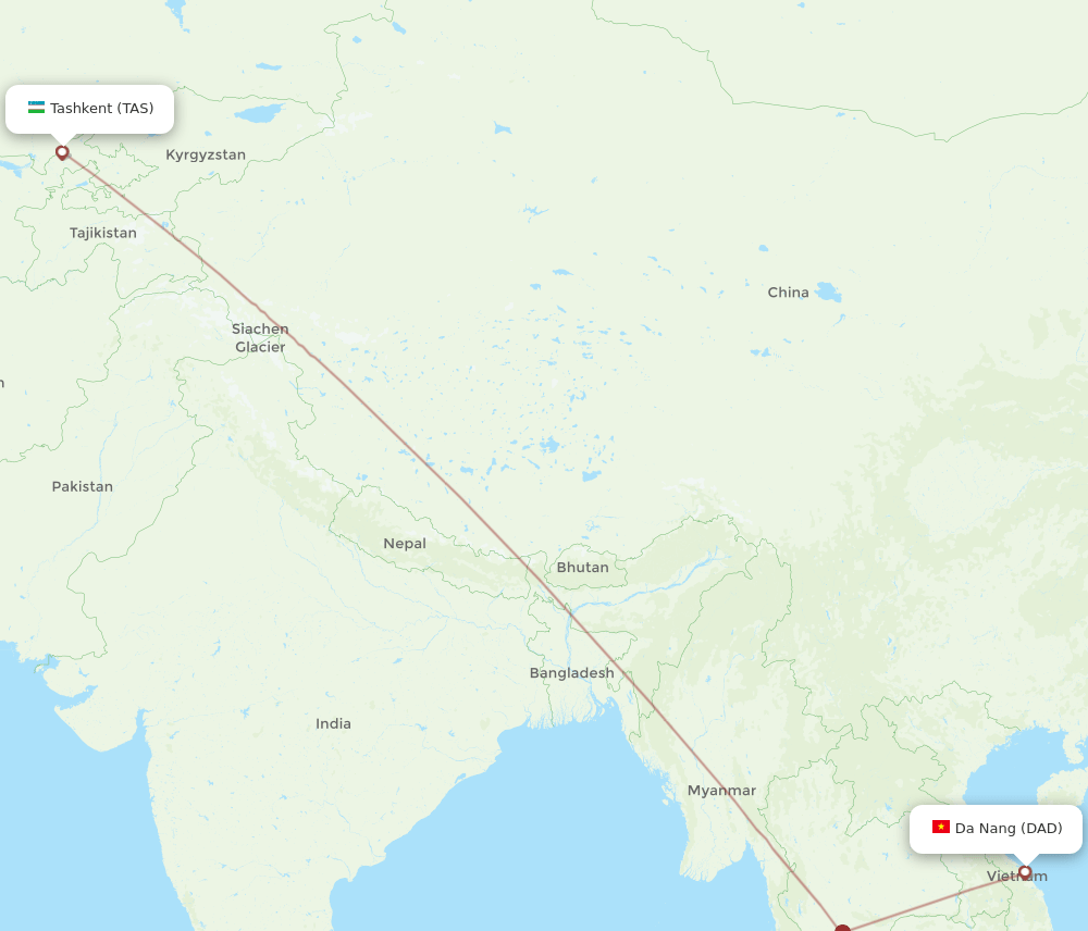 Da Nang - Tashkent route map and flight paths