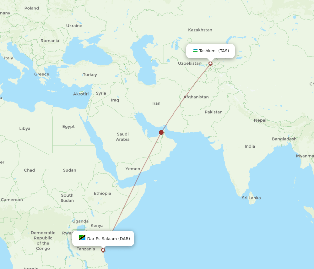TAS to DAR flights and routes map