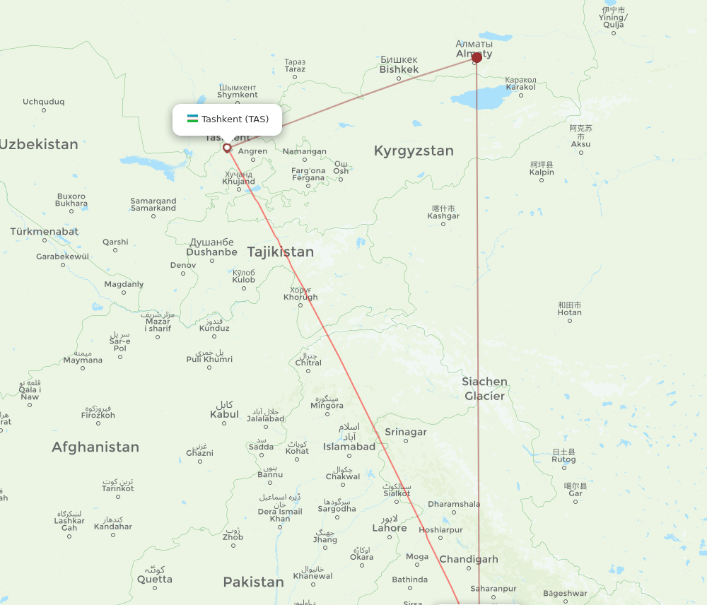TAS-DEL flight routes