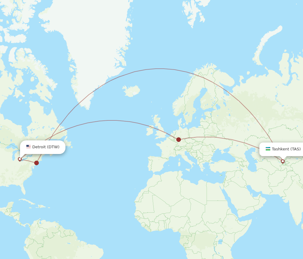 TAS to DTW flights and routes map