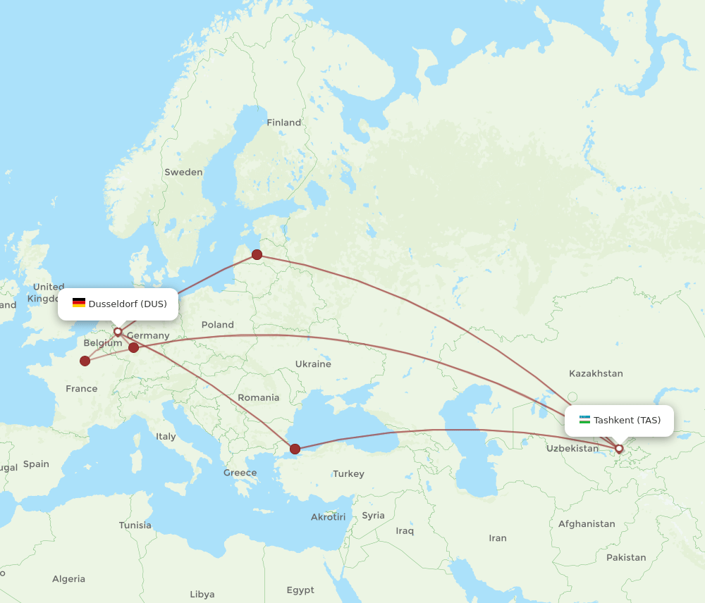 TAS-DUS flight routes
