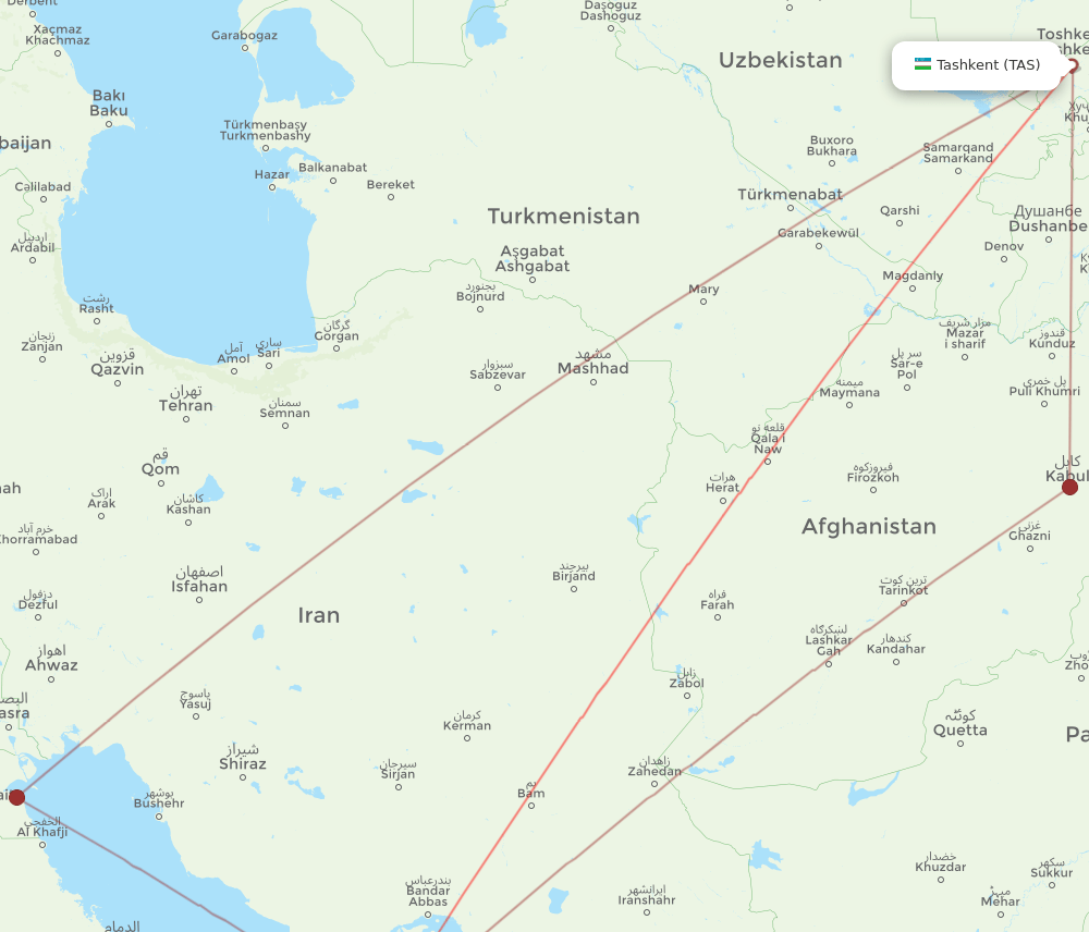 TAS to DXB flights and routes map