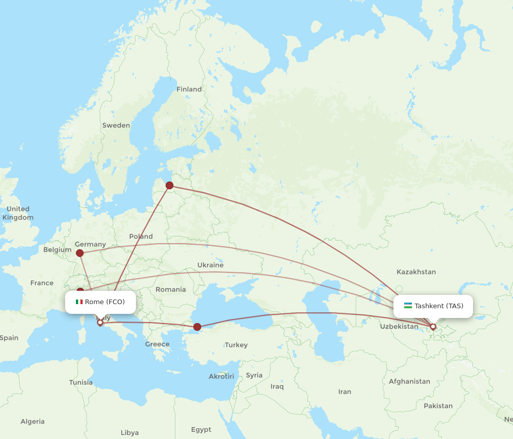 TAS-FCO flight routes