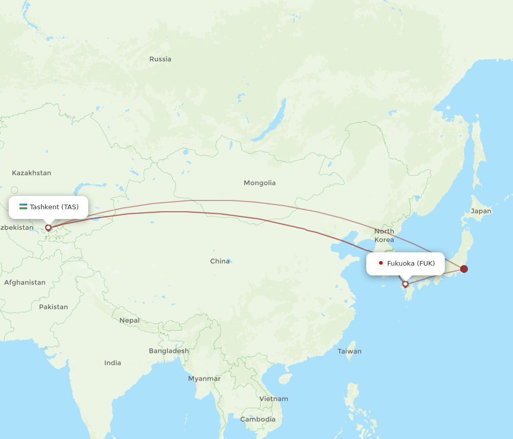 TAS to FUK flights and routes map