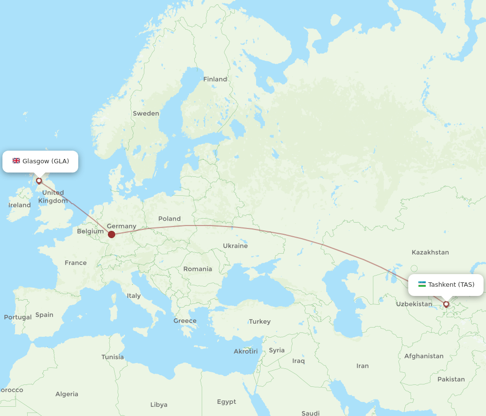 TAS-GLA flight routes