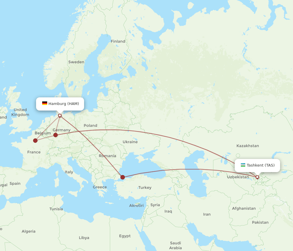 TAS-HAM flight routes