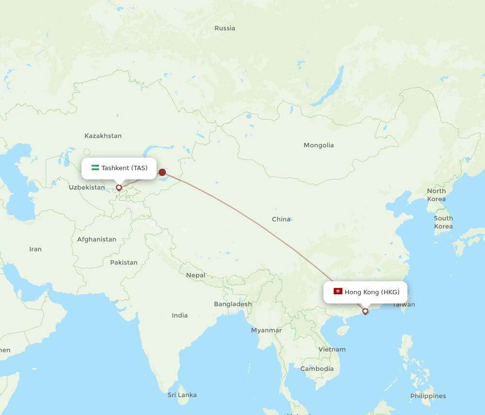 TAS-HKG flight routes