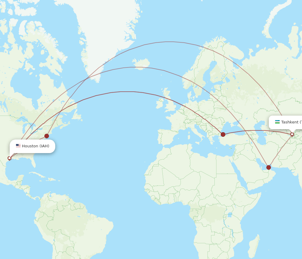 TAS to IAH flights and routes map