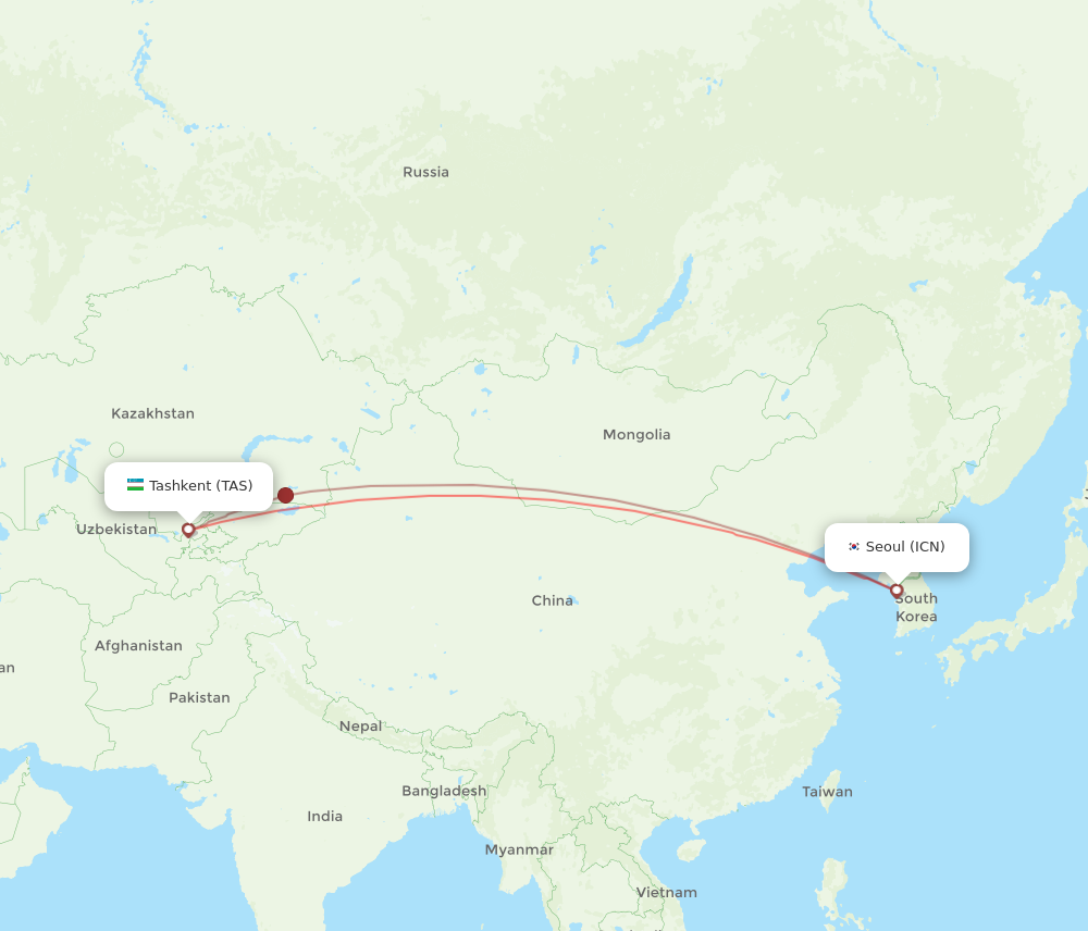 TAS to ICN flights and routes map
