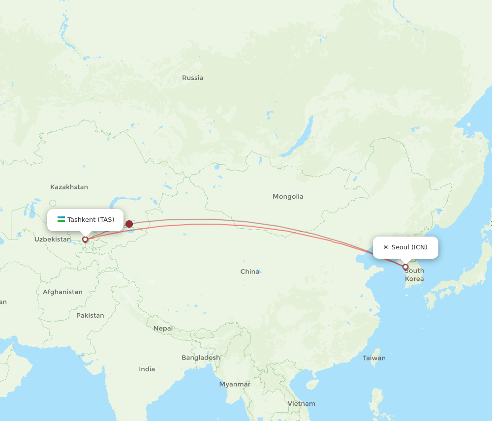 TAS-ICN flight routes