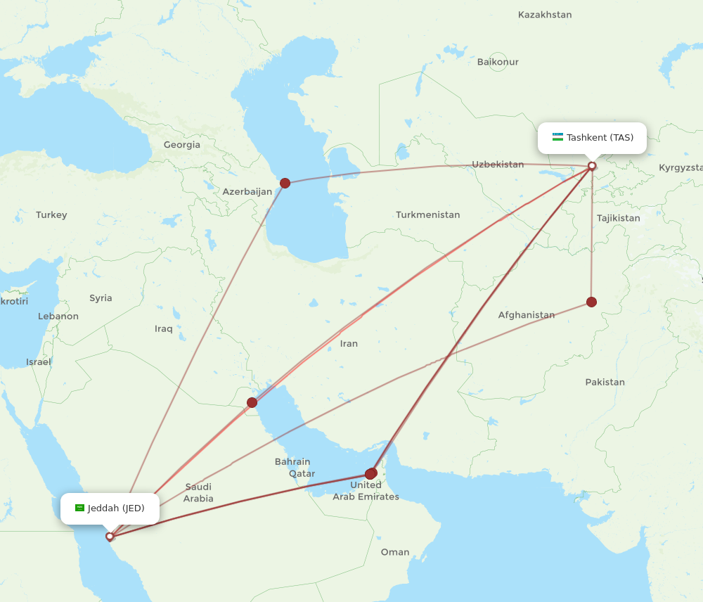 TAS to JED flights and routes map