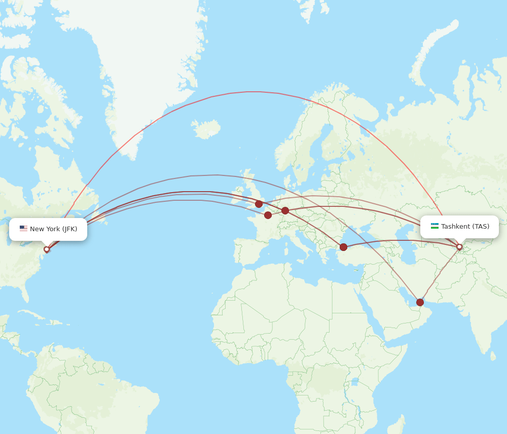 TAS-JFK flight routes