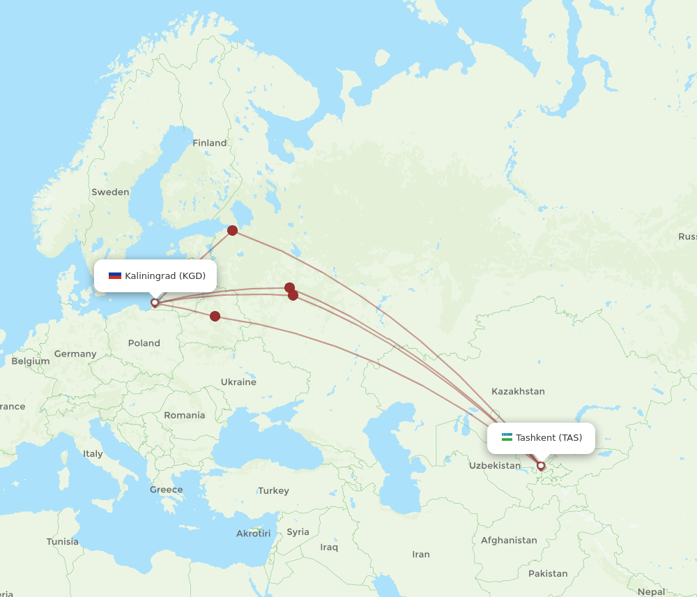 TAS-KGD flight routes