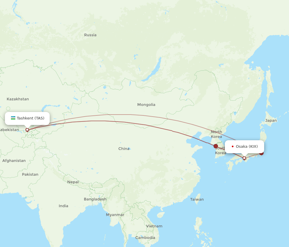 TAS-KIX flight routes