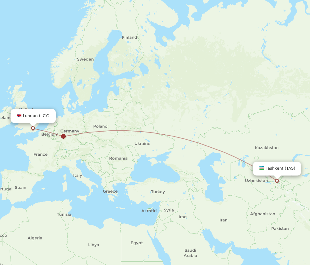 TAS-LCY flight routes