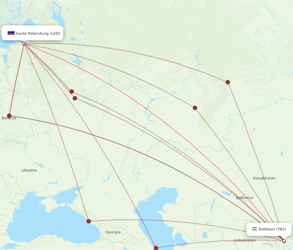 TAS to LED flights and routes map